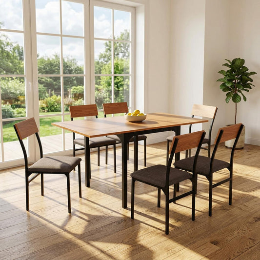 Comedor Mesa Extensible Rectangular 6 Sillas Madera ModernoDNGNITE6-MAD