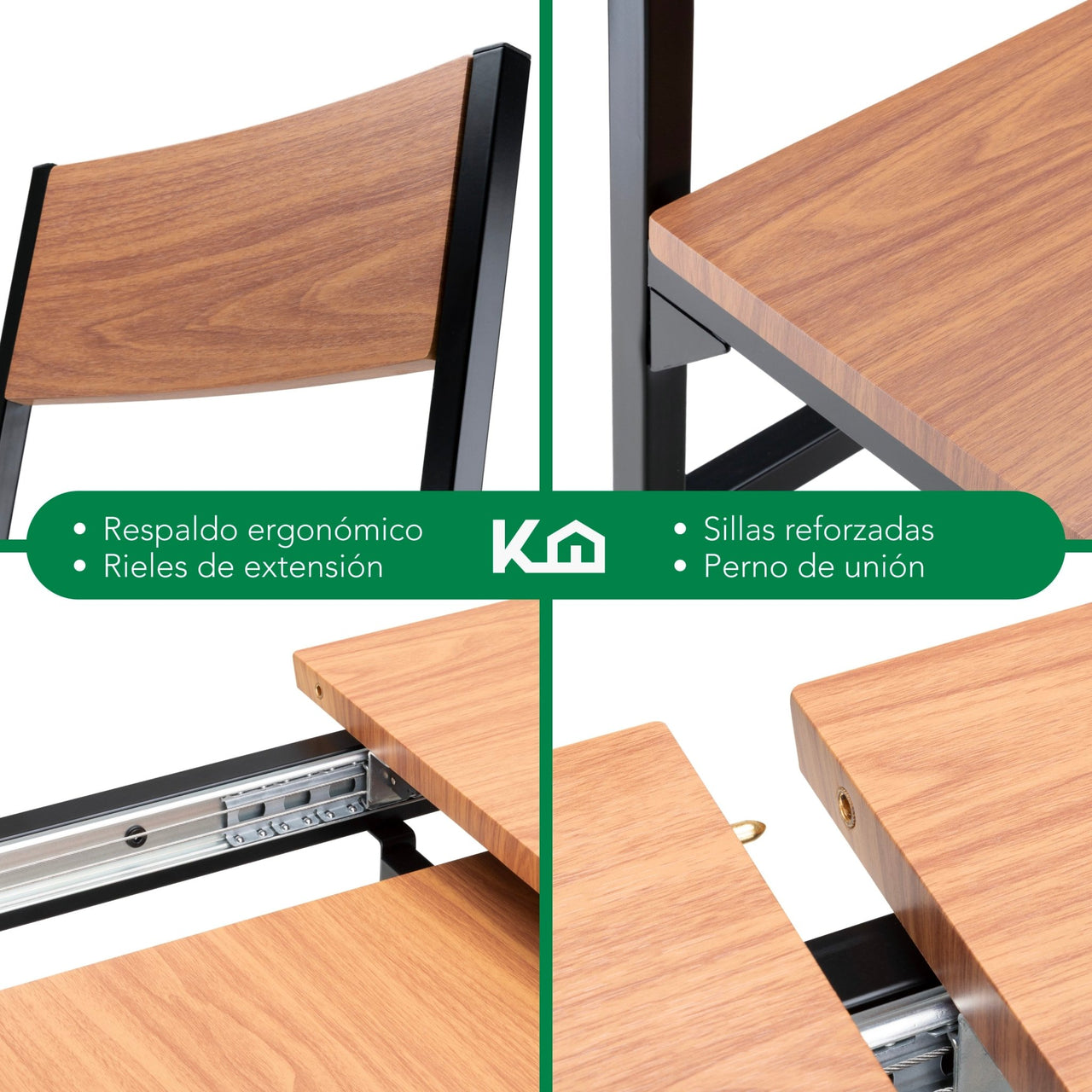 Comedor Mesa Extensible Rectangular 6 Sillas Madera y Metal