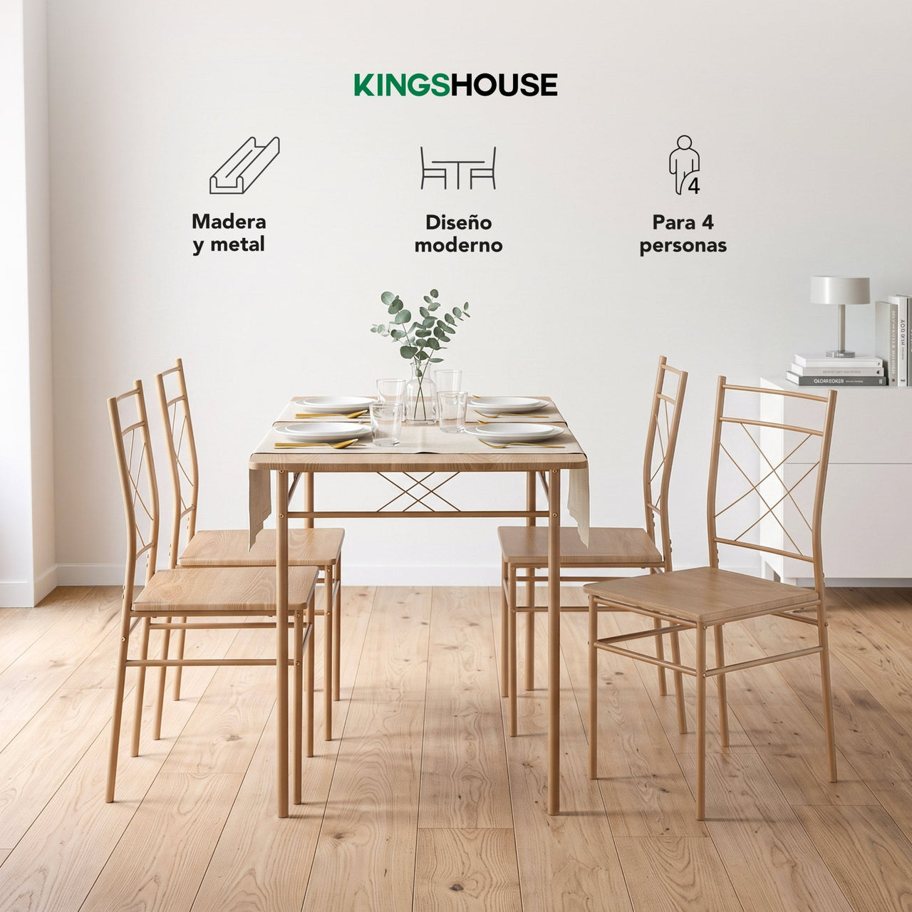 Comedor Moderno Rectangular 5 Piezas Con 4 Sillas y Mesa