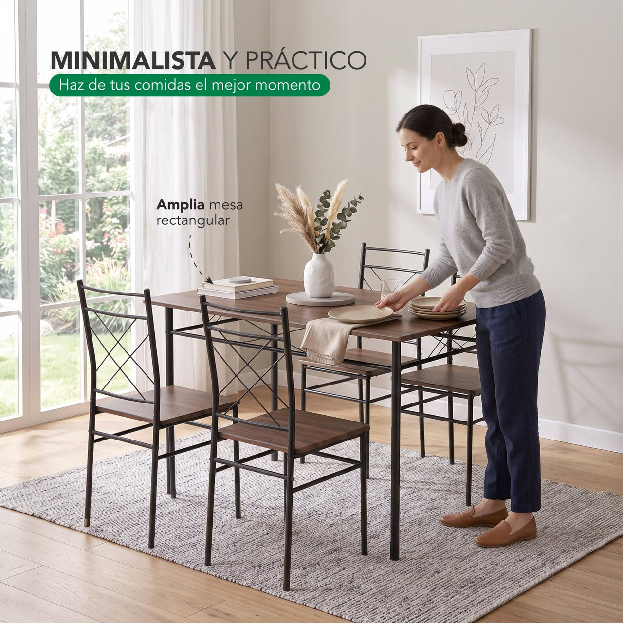 Comedor Moderno Rectangular 5 Piezas Con 4 Sillas y Mesa