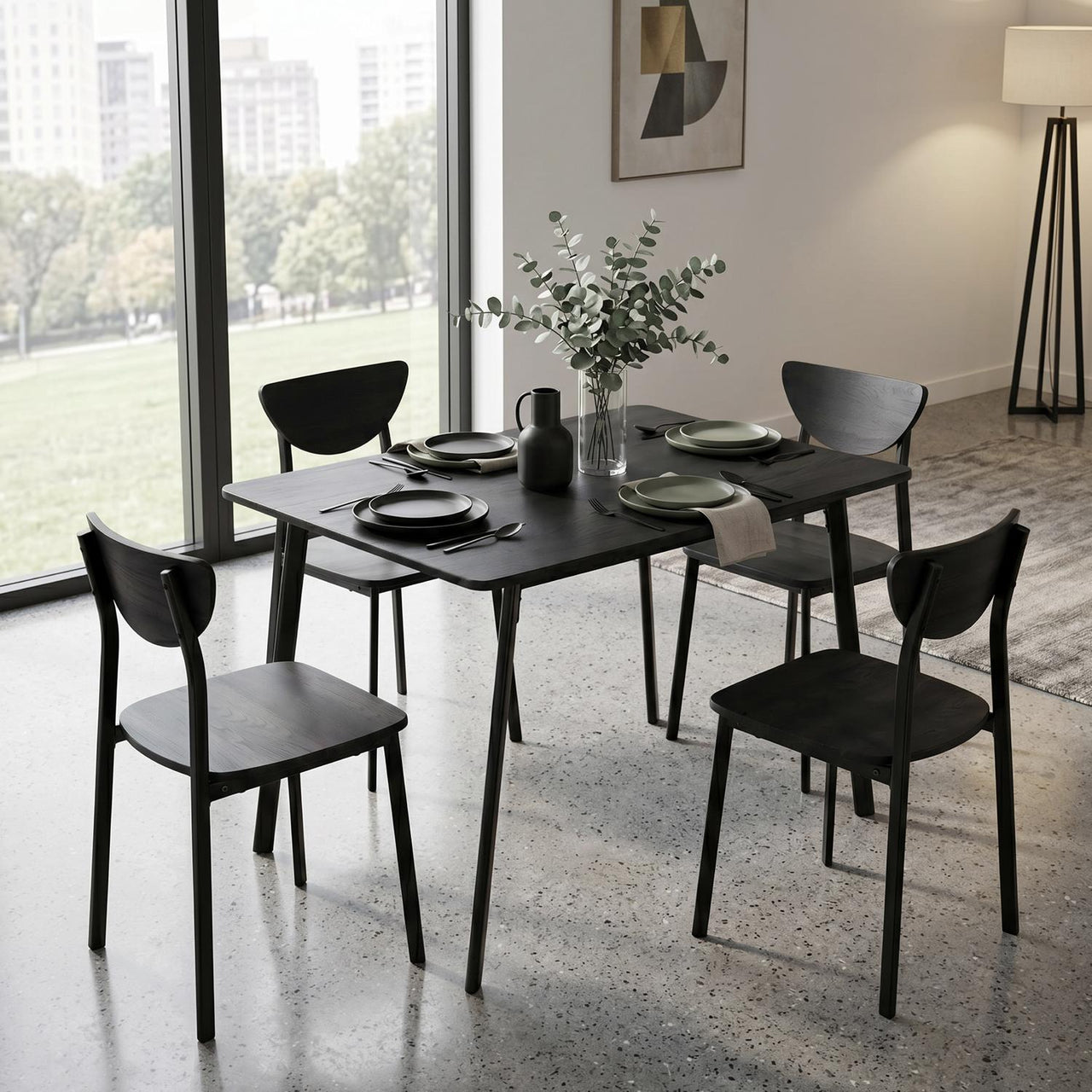 Comedor Moderno Rectangular 5 Piezas Con 4 Sillas y Mesa
