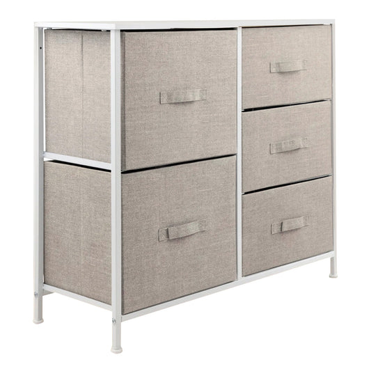 Comoda Cajonera 5 Cajones Mueble Organizador de Tela MaderaCHEST - L5V - BEI