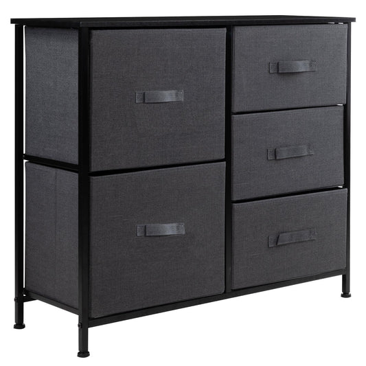 Comoda Cajonera 5 Cajones Mueble Organizador de Tela MaderaCHEST - L5V - GRI