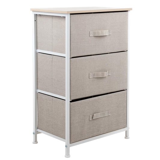 Comoda Cajonera de 3 Cajones Mueble Organizador Tela MaderaCHEST - M3 - BEI