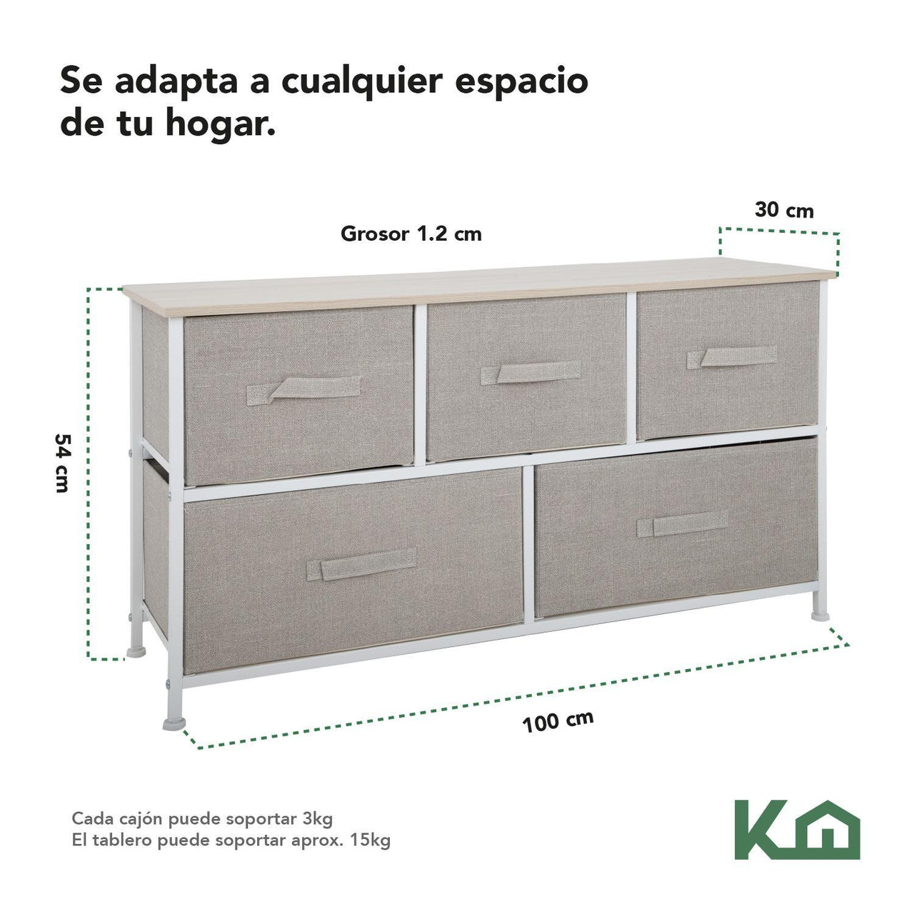 Comoda Cajonera de 5 Cajones Mueble Organizador Tela Madera