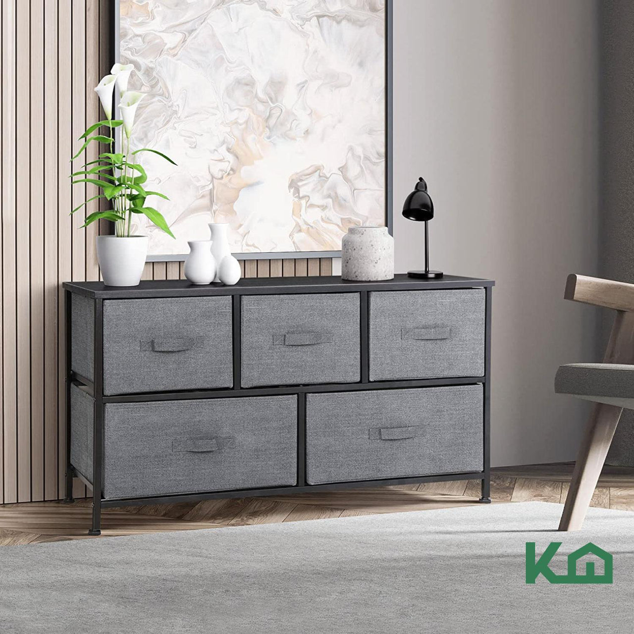 Comoda Cajonera de 5 Cajones Mueble Organizador Tela Madera