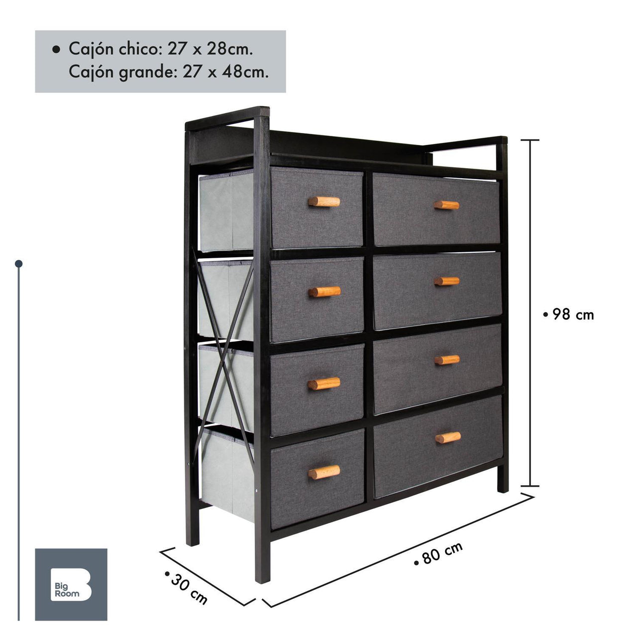 Comoda Cajonera Madera 8 Cajones De Tela Mueble Organizador
