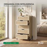Thumbnail for Cómoda Cajonera Moderna con 5 Cajones de Madera y Ratán