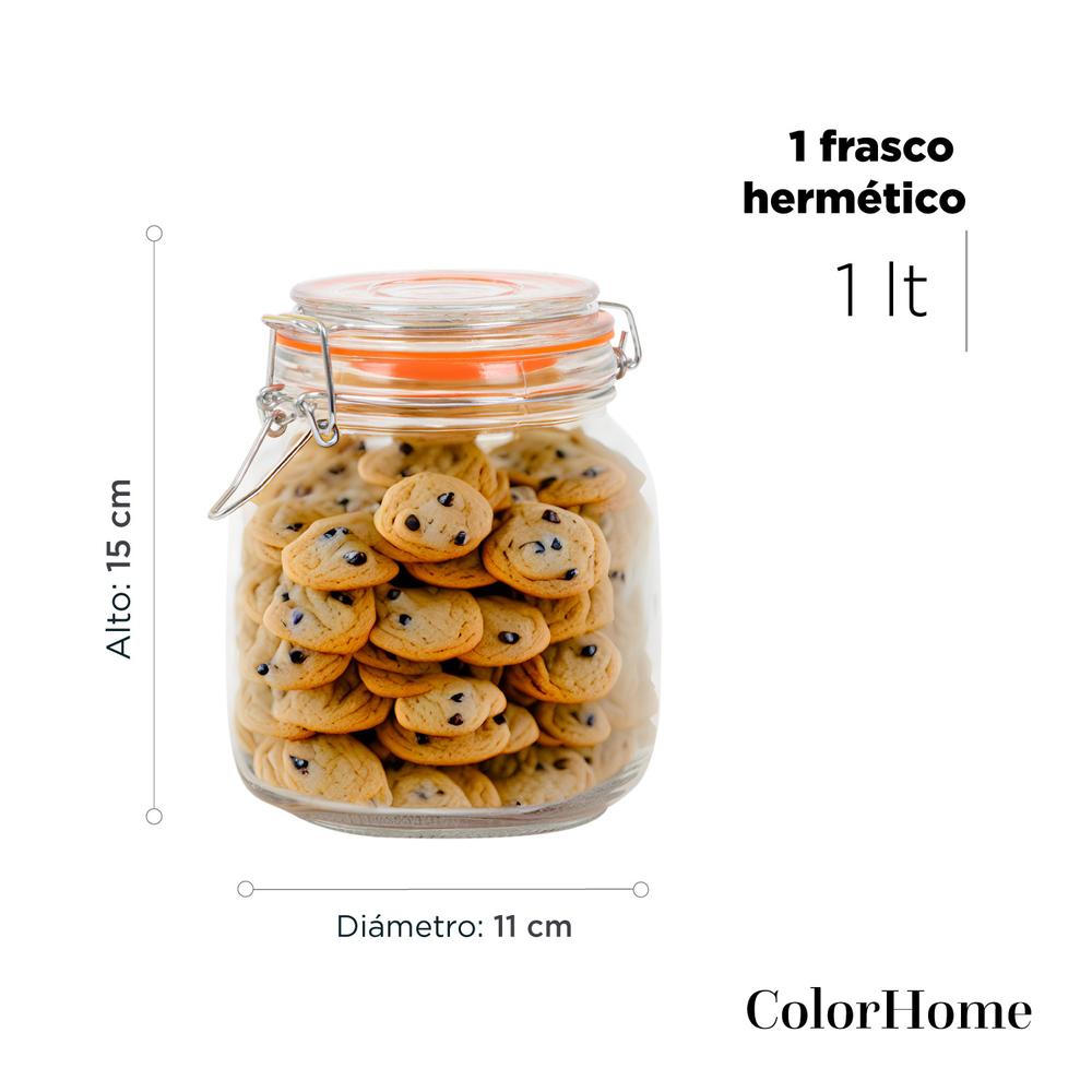 Contenedor para Almacenaje Cristal con Tapa Hermetica 1 Litros COLORJAR1 ColorHome
