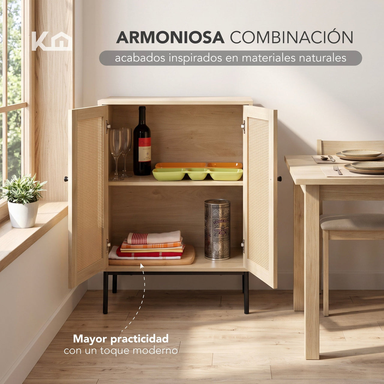 Credenza Bufetera Aparador 2 Puertas Moderna Madera y Metal