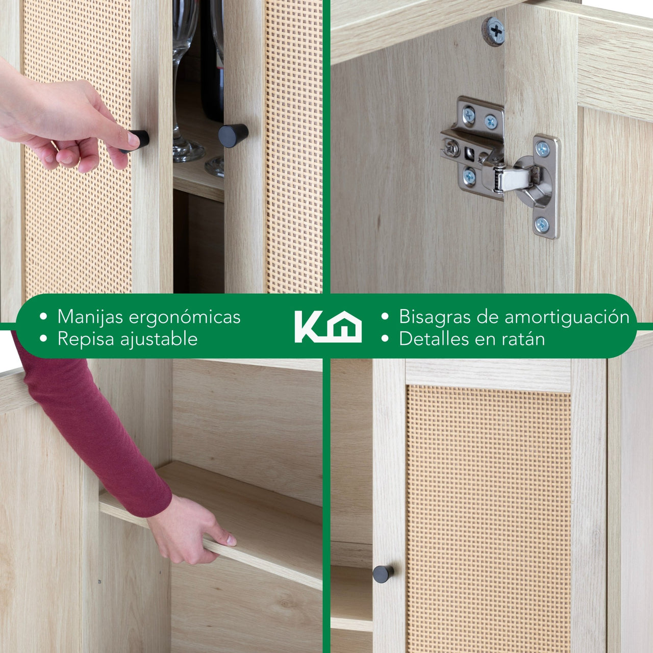 Credenza Bufetera Aparador 2 Puertas Moderna Madera y Metal