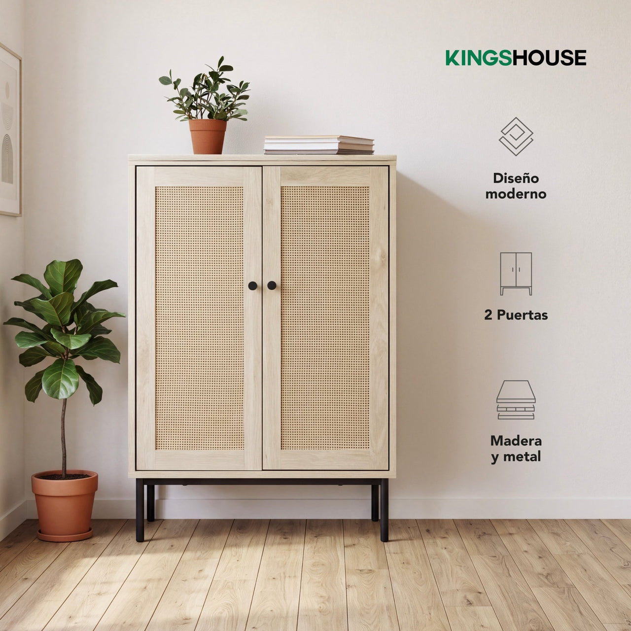 Credenza Bufetera Aparador 2 Puertas Moderna Madera y Metal
