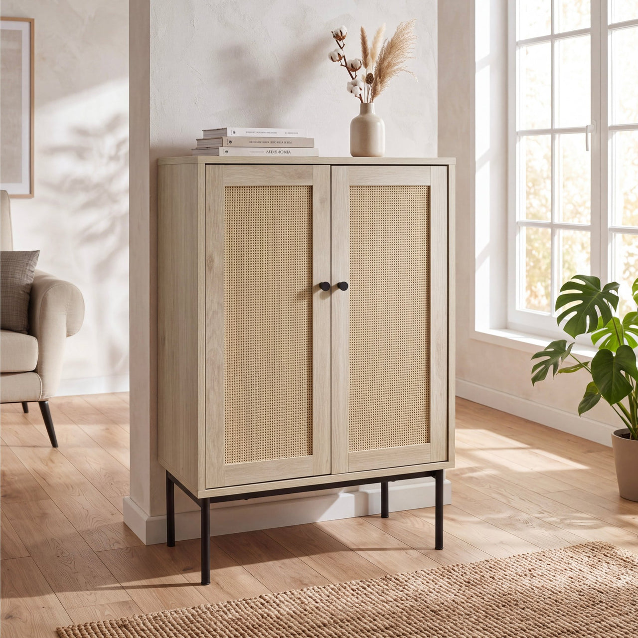 Credenza Bufetera Aparador 2 Puertas Moderna Madera y Metal