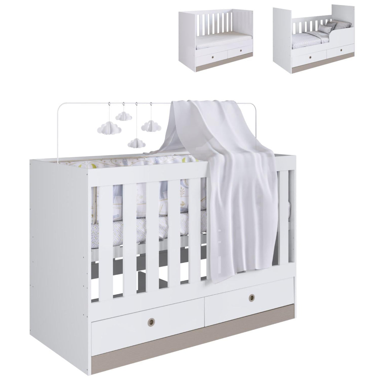 Cuna 3 En 1 Con Cajones Blanca Moderna Nordica Kingshouse