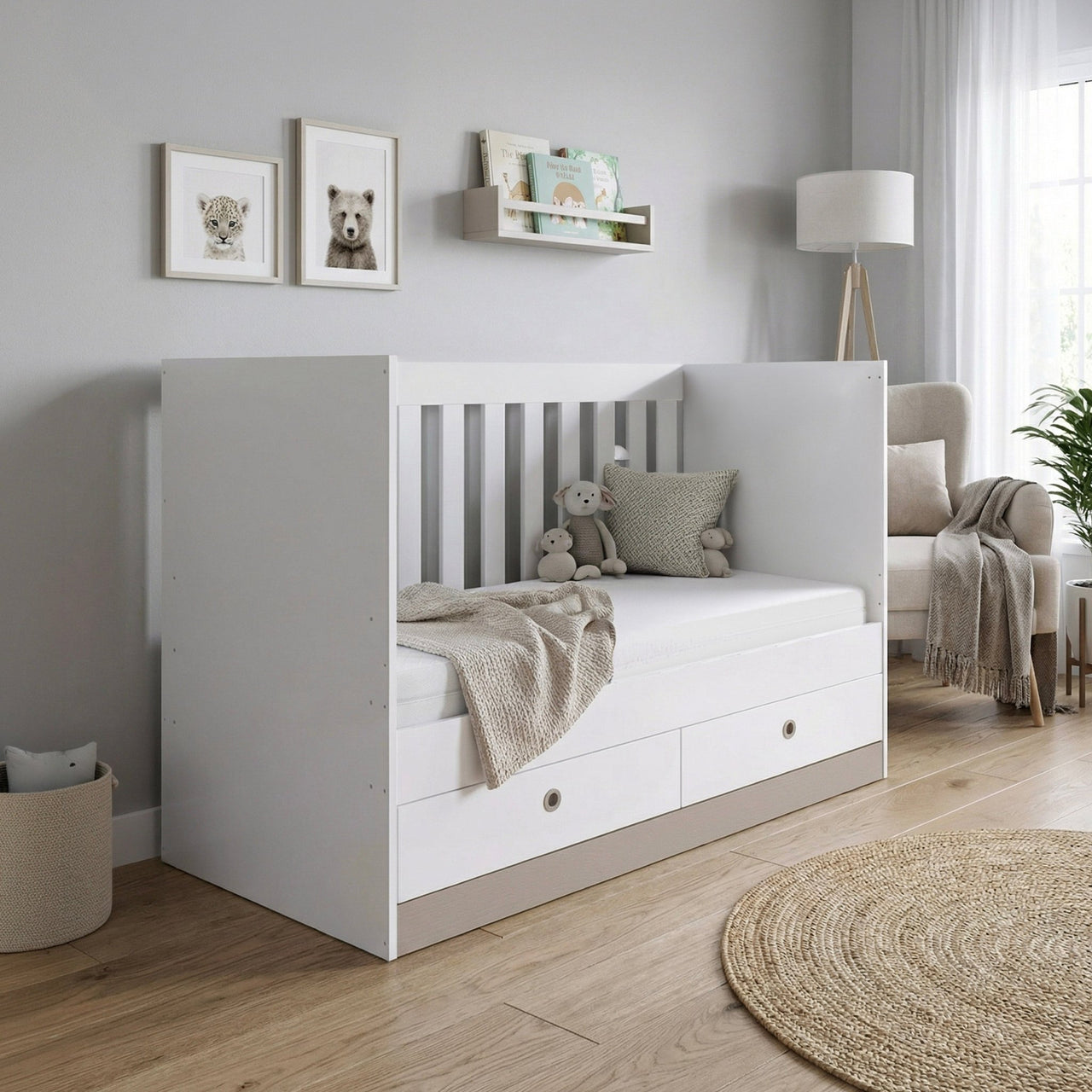 Cuna Colecho 3 en 1 de Madera con Colchón Infantil 1.20 x 60