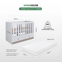 Thumbnail for Cuna Colecho 3 en 1 de Madera con Colchón Infantil 1.20 x 60
