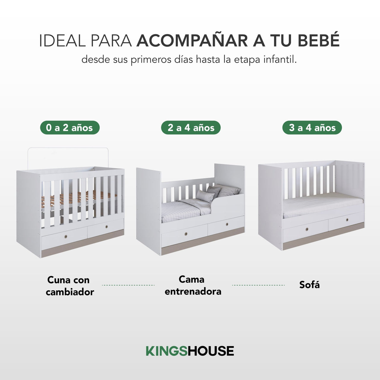 Cuna Colecho 3 en 1 de Madera con Colchón Infantil 1.20 x 60