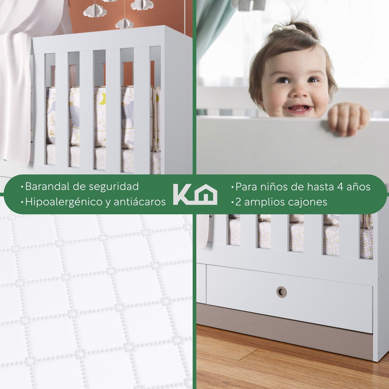 Cuna Colecho 3 en 1 de Madera con Colchón Infantil 1.20 x 60