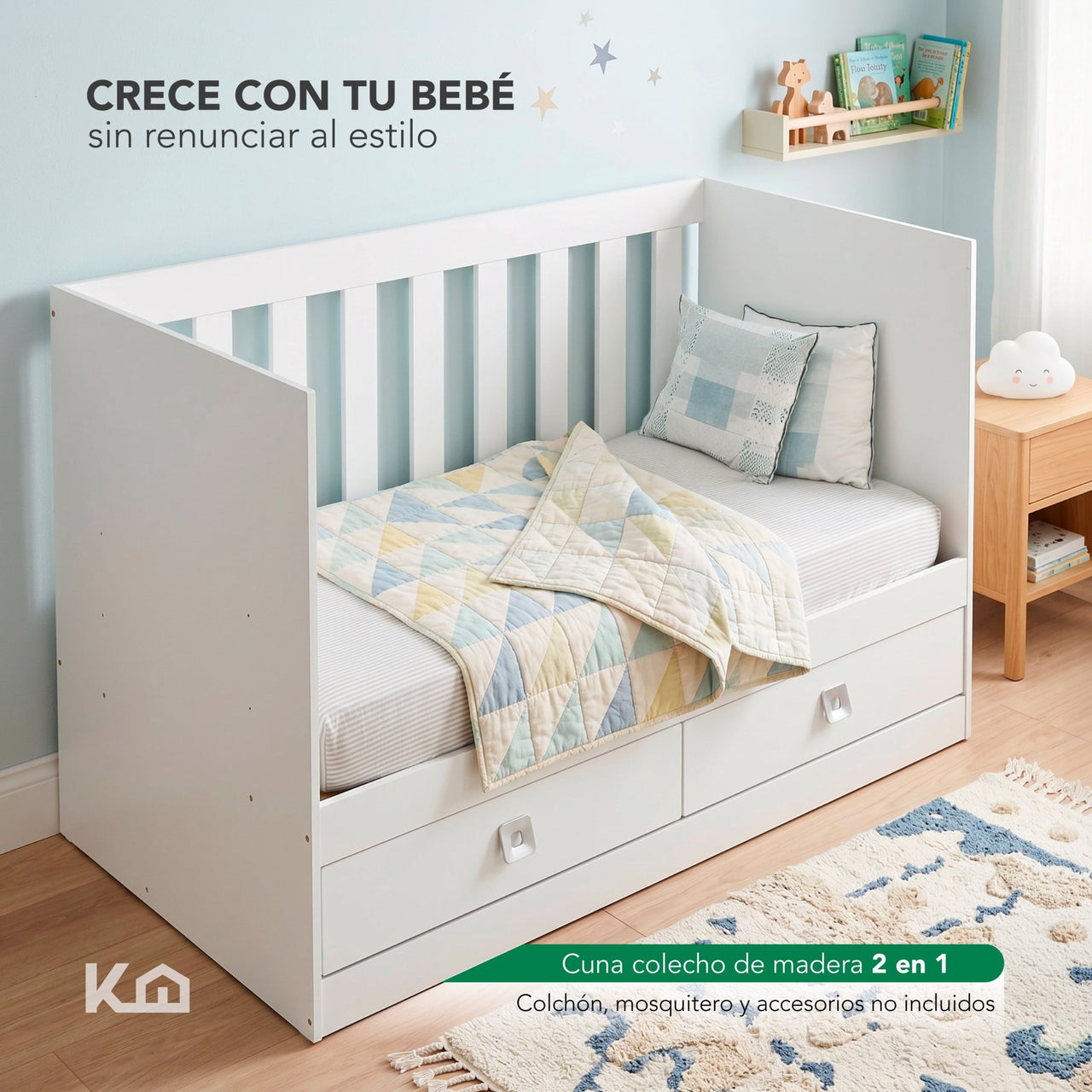 Cuna Colecho de Madera 2 en 1 Corral Multifuncional