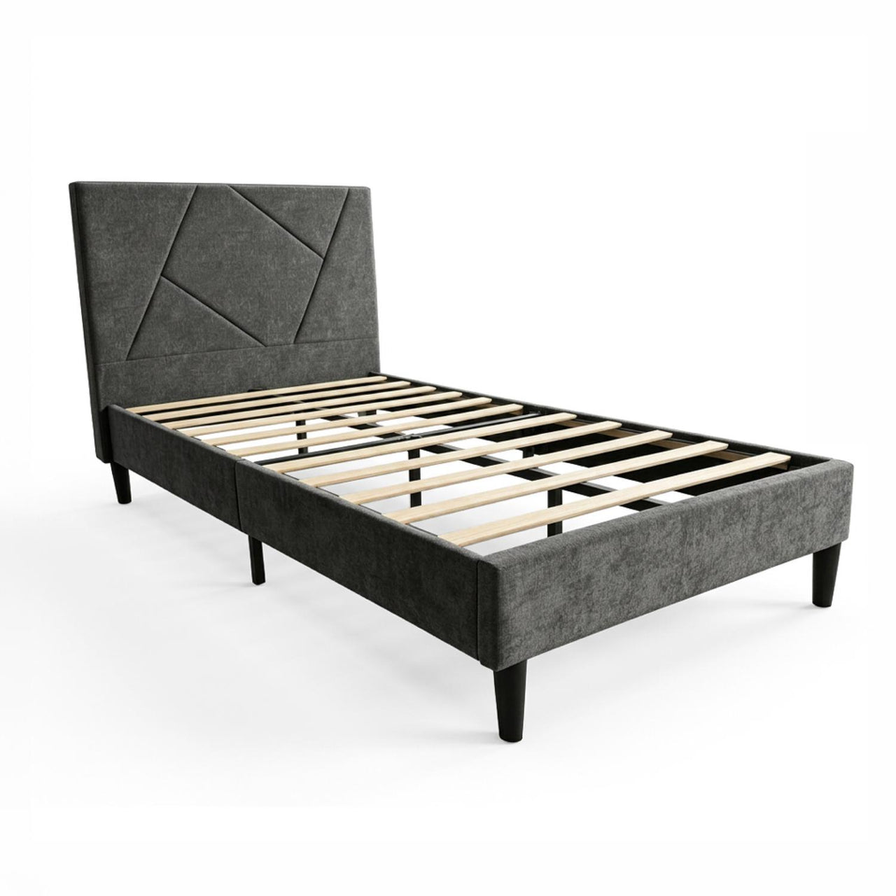 Base Cama Individual Madera con Cabecera Tapizada Resistente