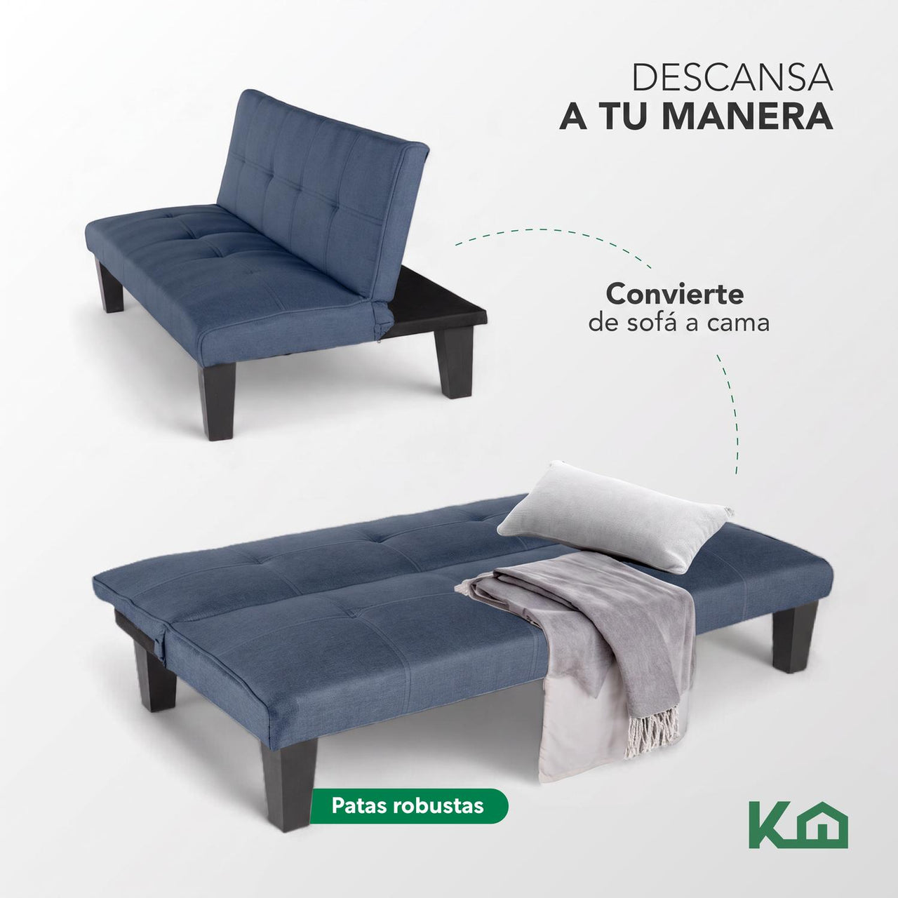 Sofá Cama Mia Individual Plegable y Reclinable Tapizado Lino