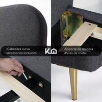 Thumbnail for Base Cama Matrimonial Con Cabecera Tapizada Box Metal Madera