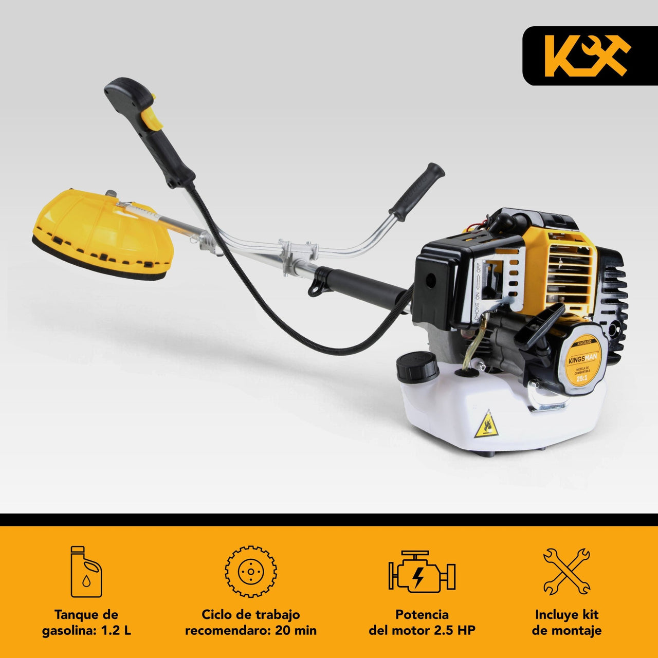 Desbrozadora Desmalezadora 52cc Motor 2 tiempos 2.5 HP + Carrete Hilo Amarillo KIND5200 Kingsman