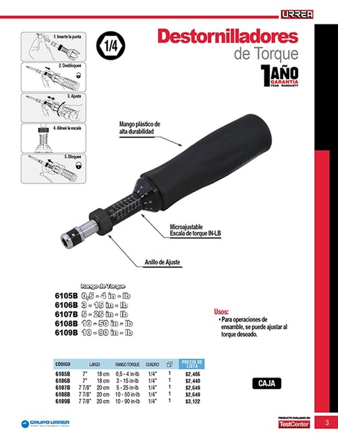 Destornillador De Torque 1/4 3-15in-lb 6106B Urrea