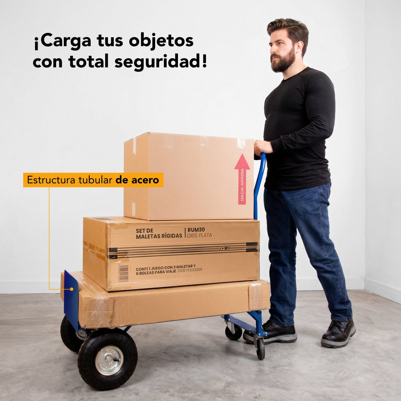 Diablito Carga Plataforma Rueda Neumatica 200/400 kg Acero