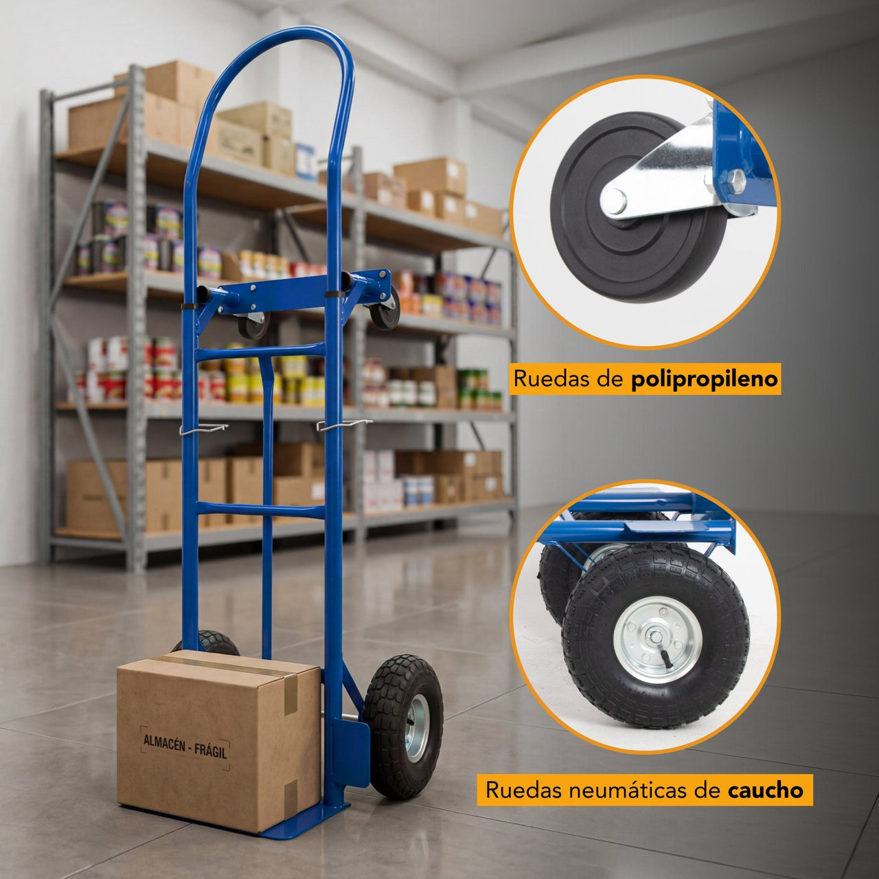 Diablito Carga Plataforma Rueda Neumatica 200/400 kg Acero