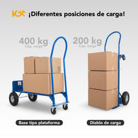 Thumbnail for Diablito Carga Plataforma Rueda Neumatica 200/400 kg Acero
