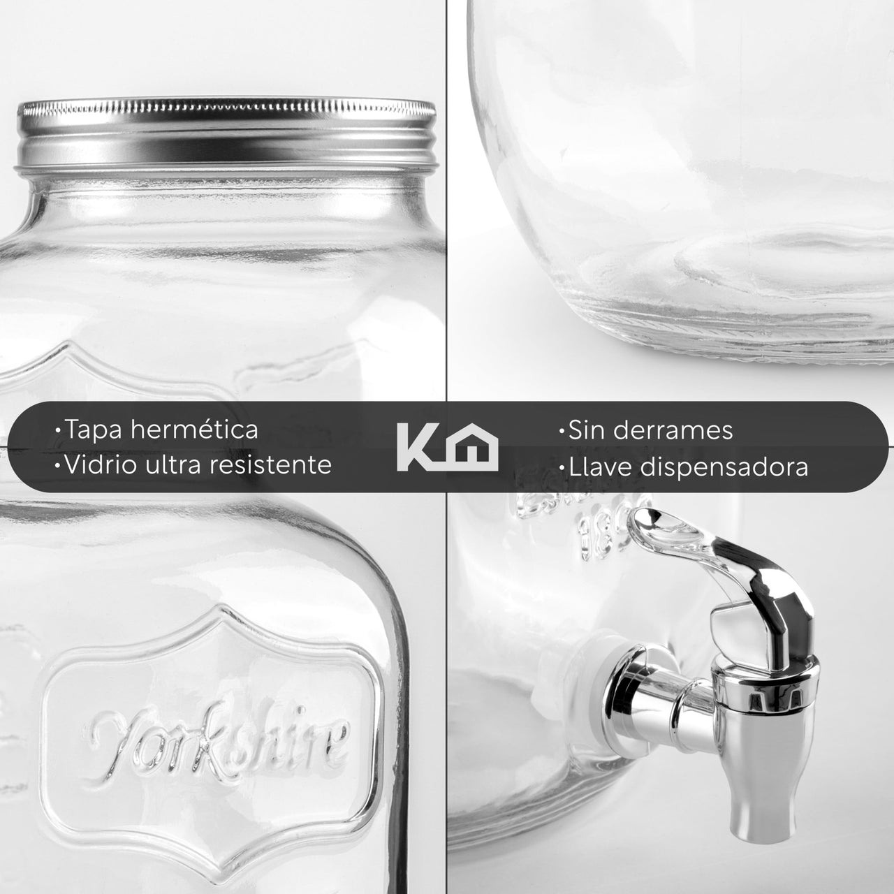 Dispensador Bebidas 4 Litros Mason Jar Vitrolero Con Tapa