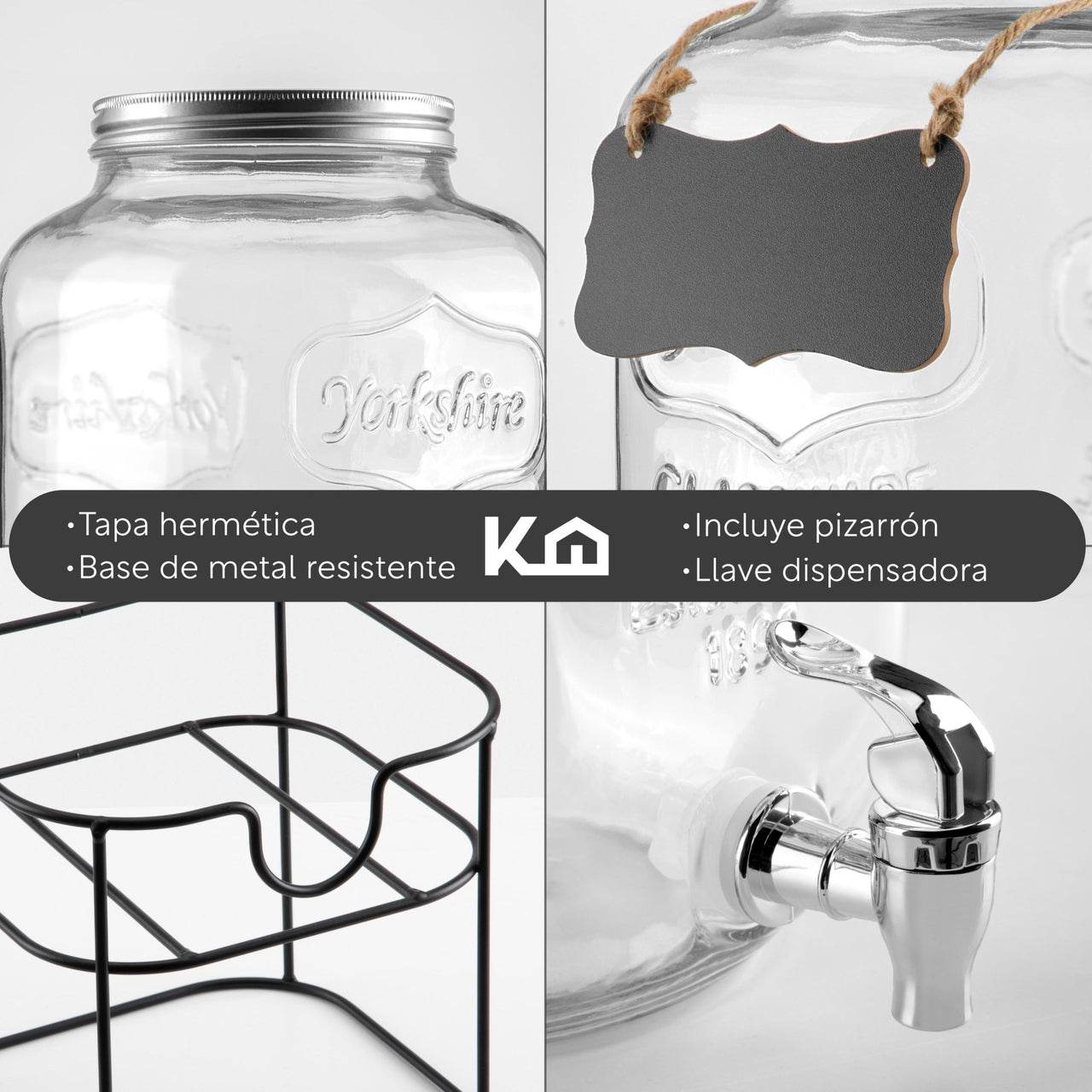 Vitrolero Dispensador de Agua 5L Tapa Hermética Base Metal