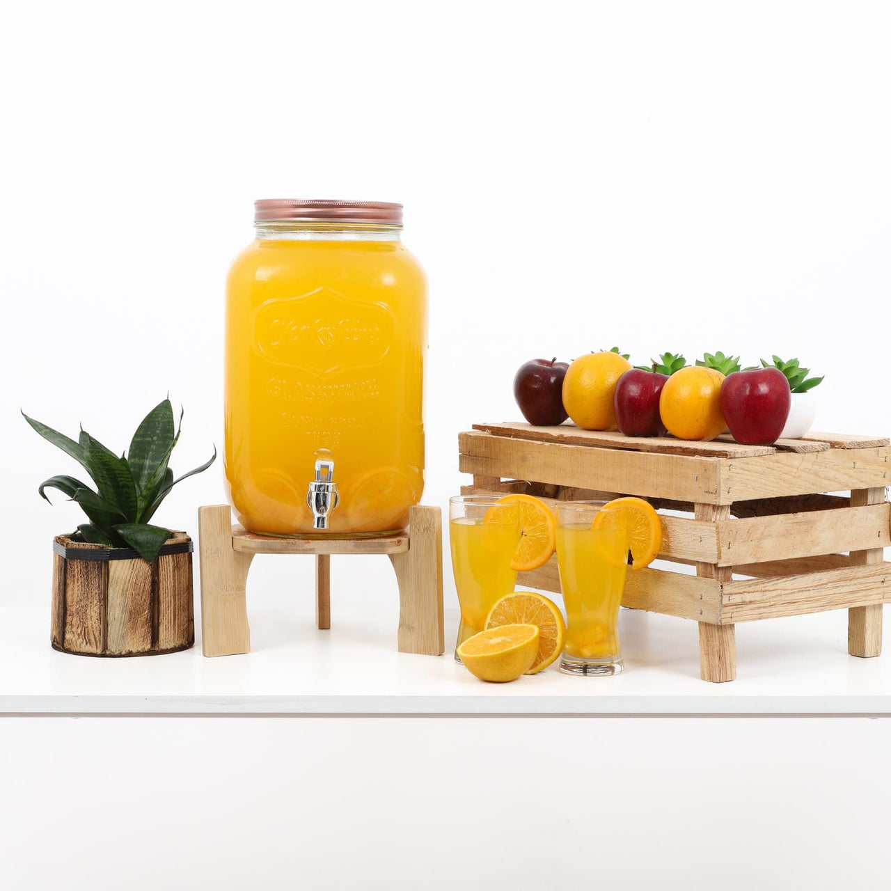 Dispensador Bebidas 8L Mason Jar Vitrolero Con Base Bambú
