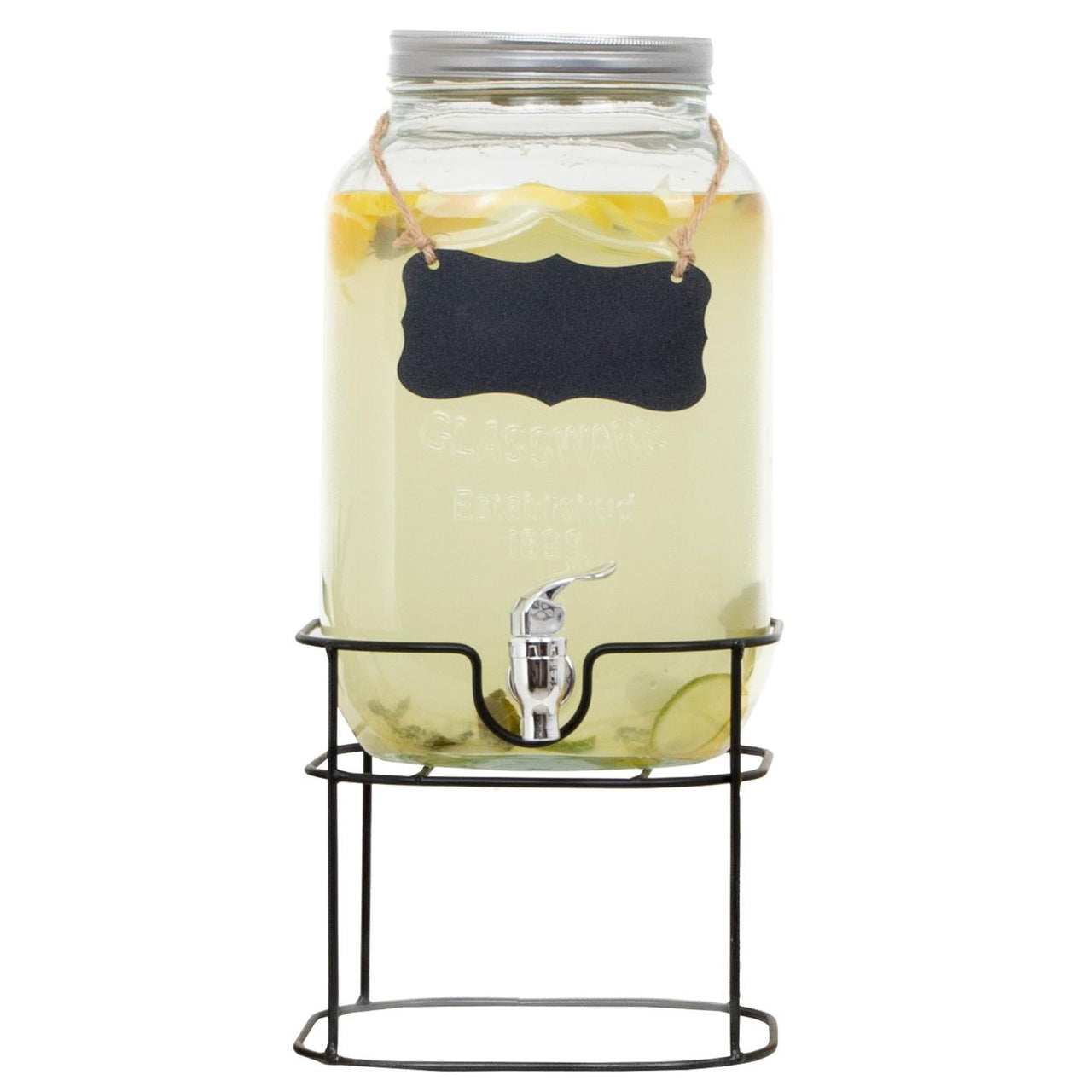 Dispensador Bebidas 8L Mason Jar Vitrolero Con Base Metal