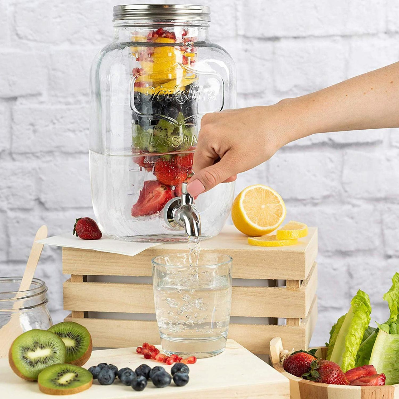 Dispensador Bebidas 8L Mason Jar Vitrolero Con Base Metal