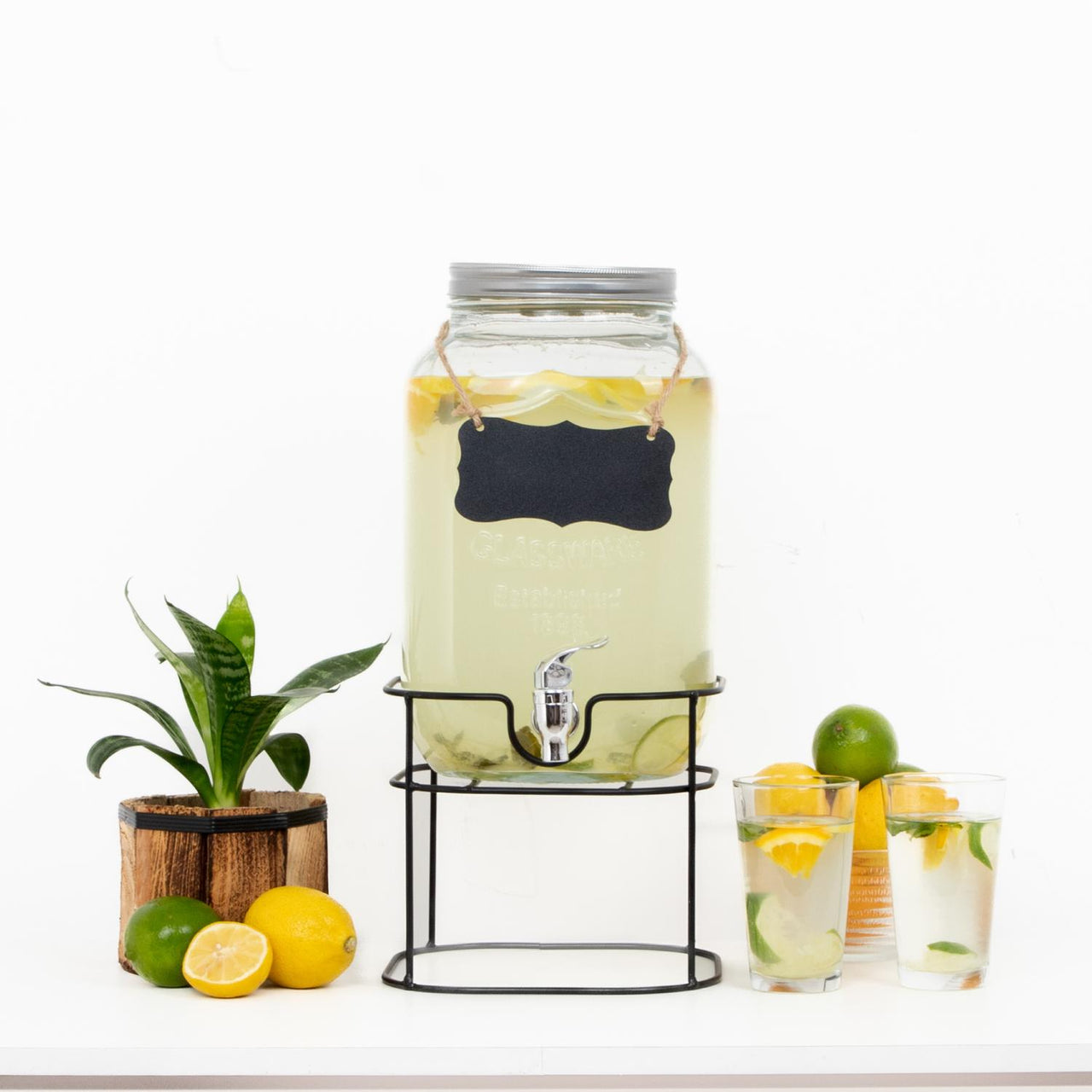 Dispensador Bebidas 8L Mason Jar Vitrolero Con Base Metal