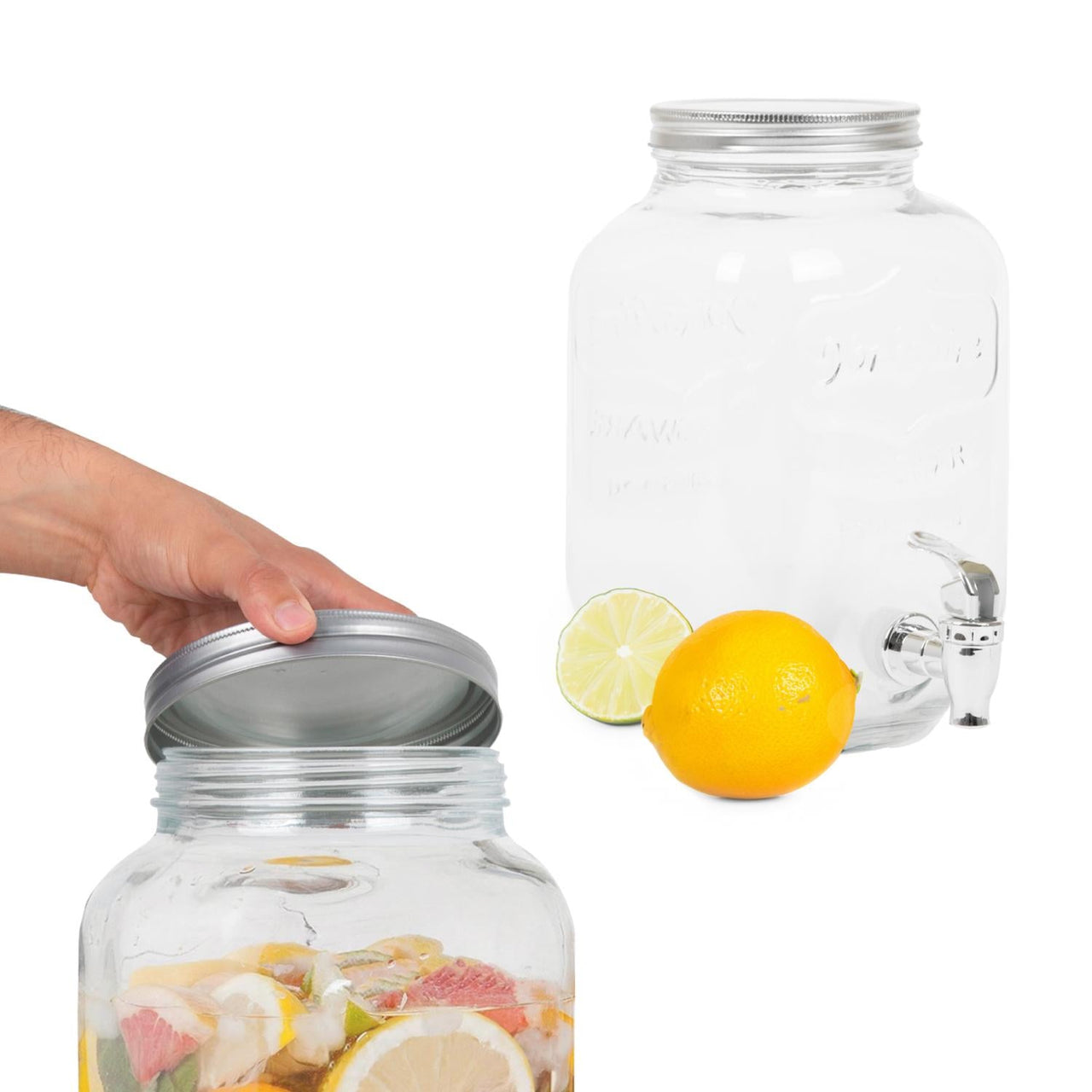 Dispensador Bebidas 8L Mason Jar Vitrolero Con Base Metal