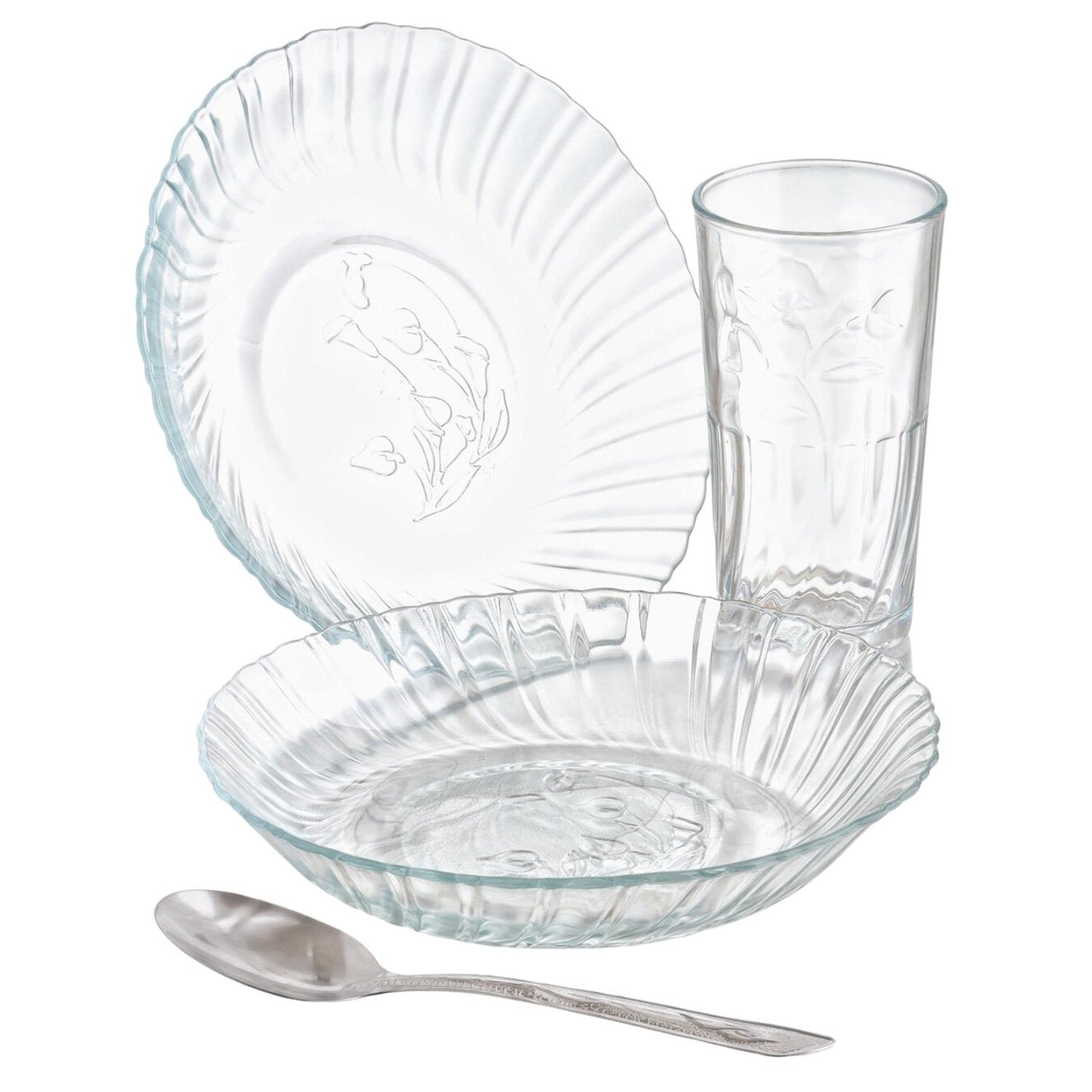 Set Vajilla Platos Vasos Cubiertos Vidrio Juego 12 Piezas
