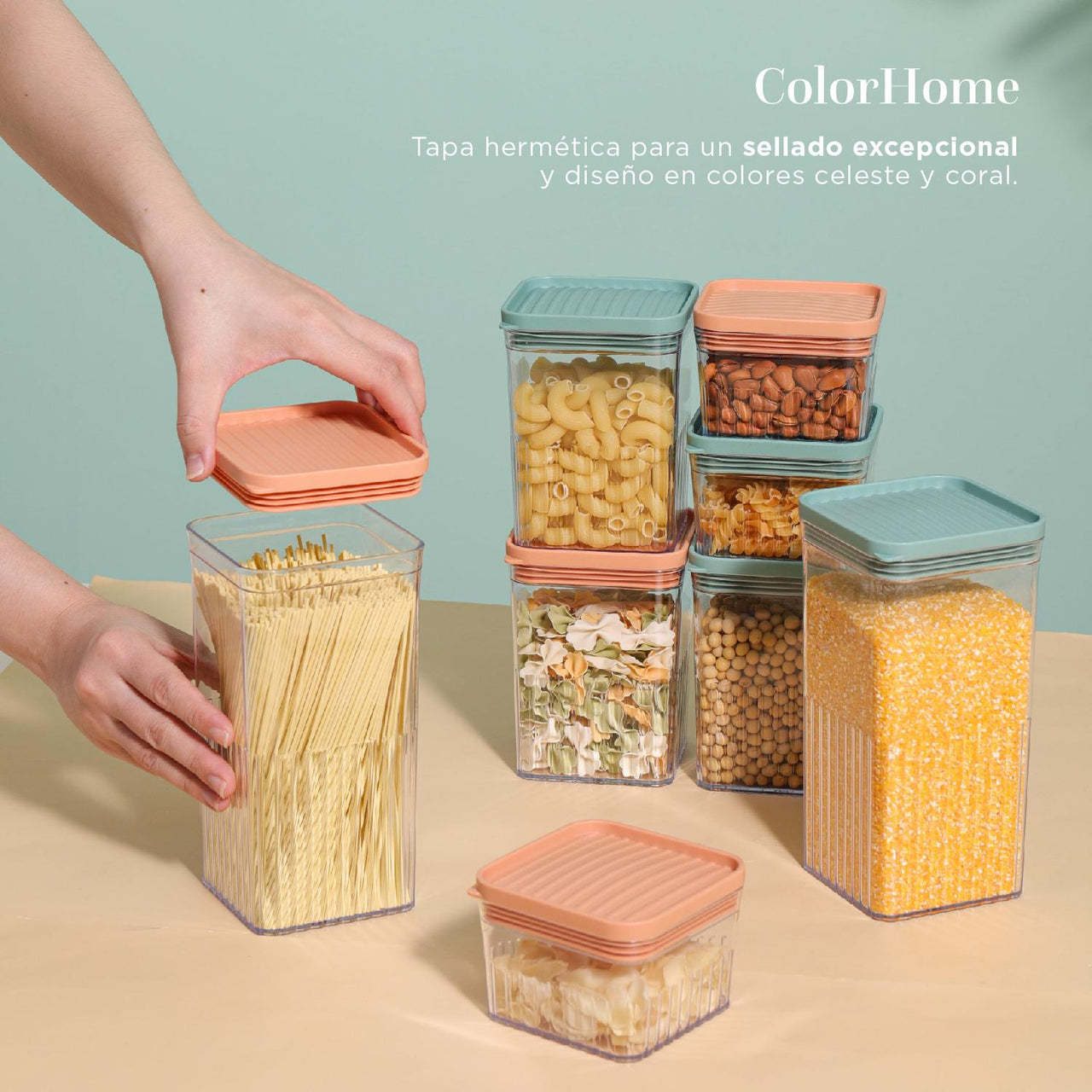 Juego de Contenedores Canister Plástico Premium 10 Piezas Modelo COLORCONT10 ColorHome