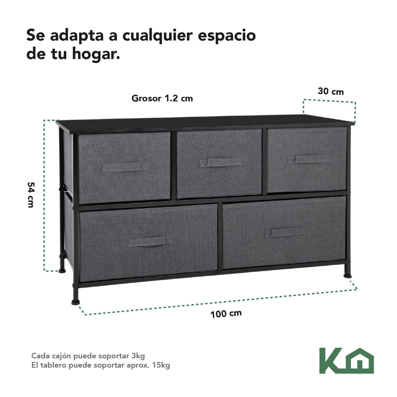 Comoda Cajonera de 5 Cajones Mueble Organizador Tela Madera