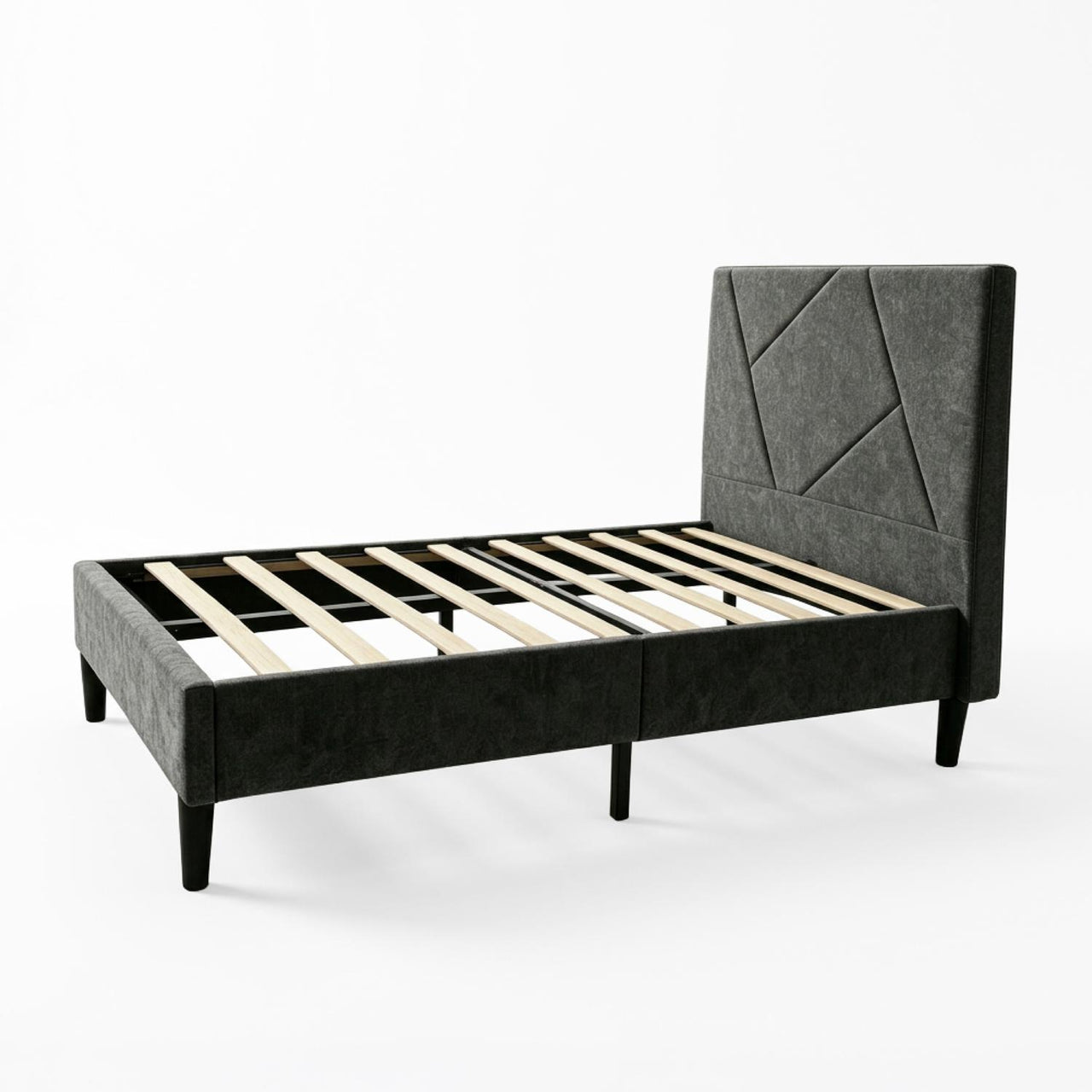 Base Cama Individual Madera con Cabecera Tapizada Resistente