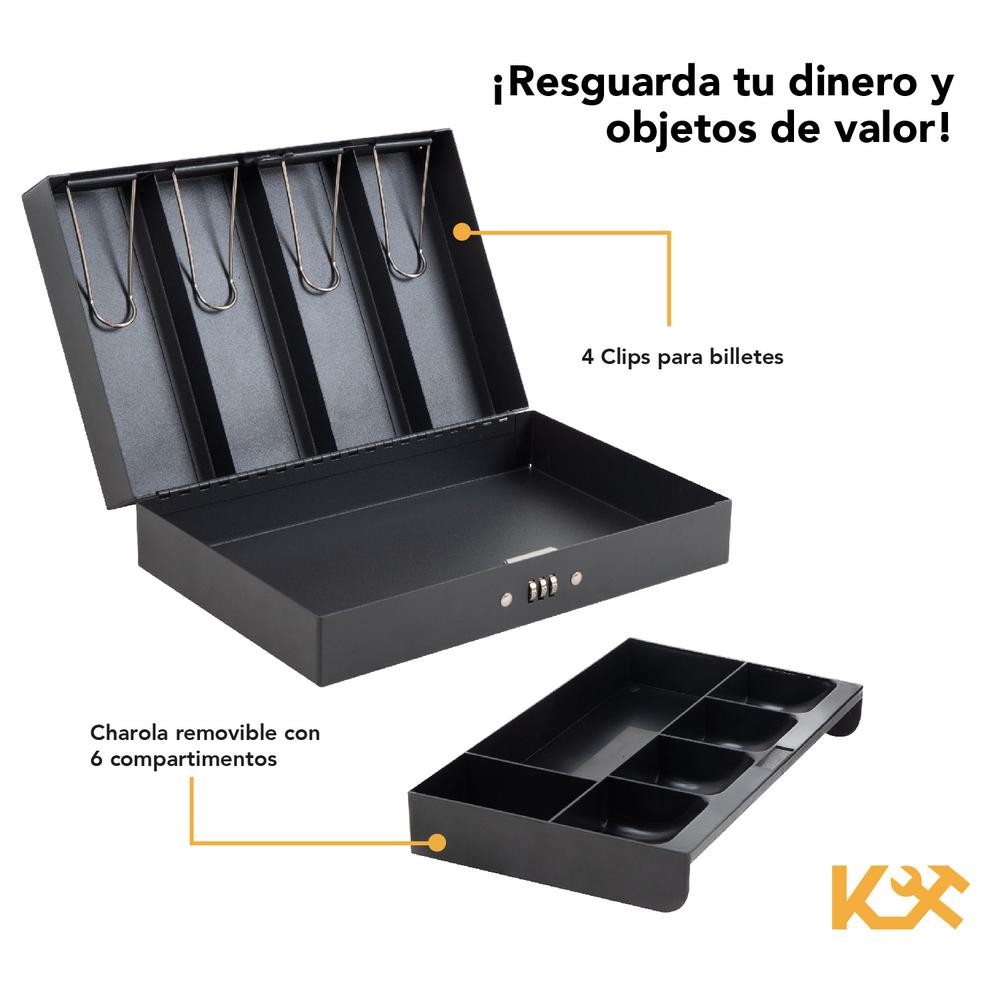 Caja Dinero de Combinacion 4 Clips en la Tapa para Billetes con Charola 6 Divisiones 29 cm Ts811 Kingsman