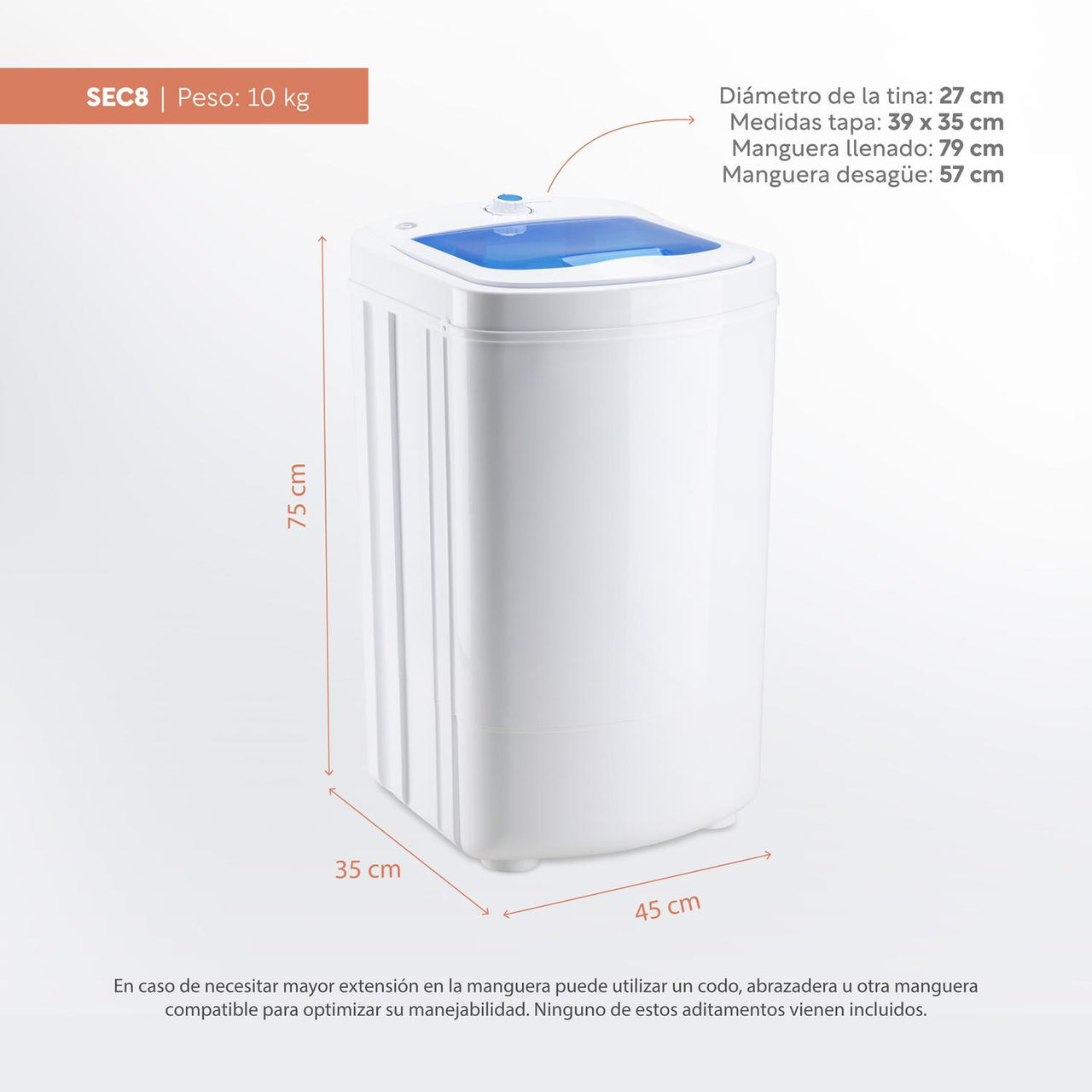 Secadora Centrífuga Eléctrica de 8 kg Acero Inoxidable
