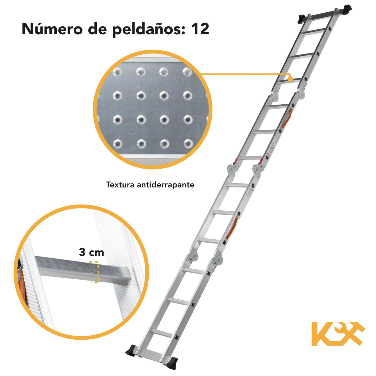 Escalera Multiposiciones De Aluminio 3.5 Metros 12 Peldaños