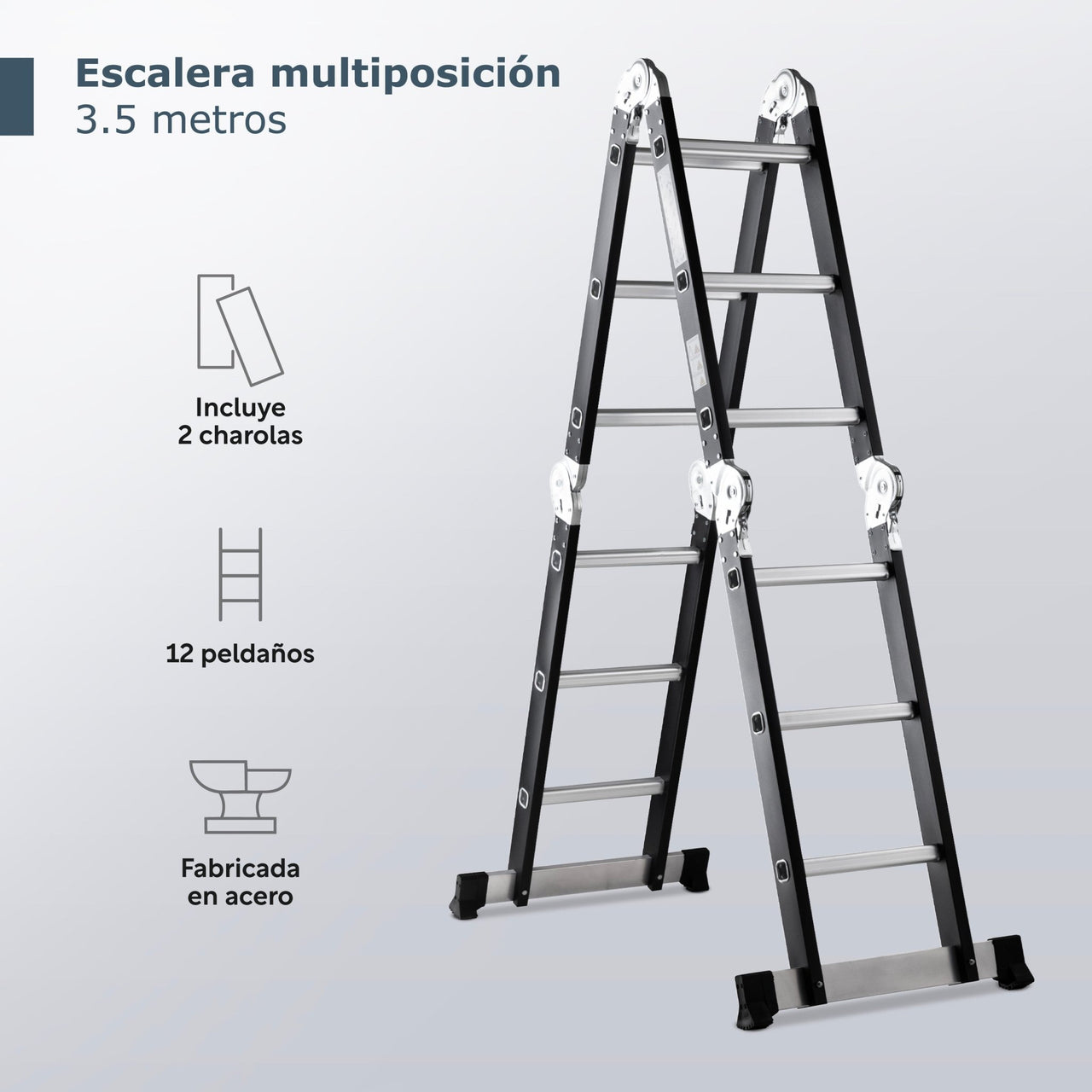 Escalera Multiposición 12 Peldaños de Acero 3.5 Metros