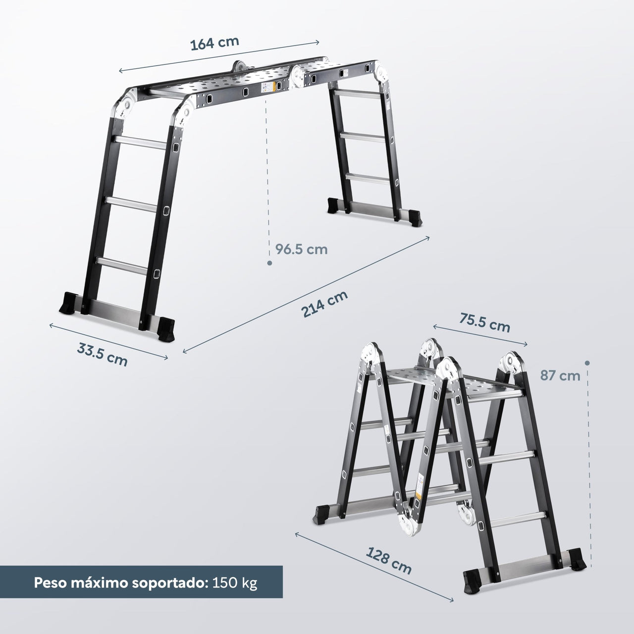 Escalera Multiposición 12 Peldaños de Acero 3.5 Metros