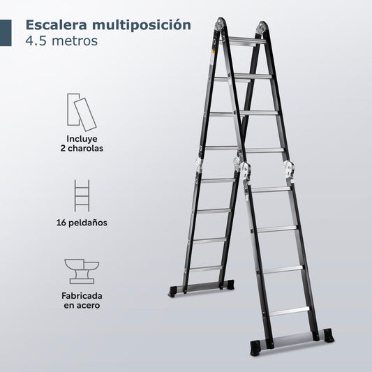 Escalera Multiposición 16 Peldaños de Acero 4.5 MetrosVOEM47