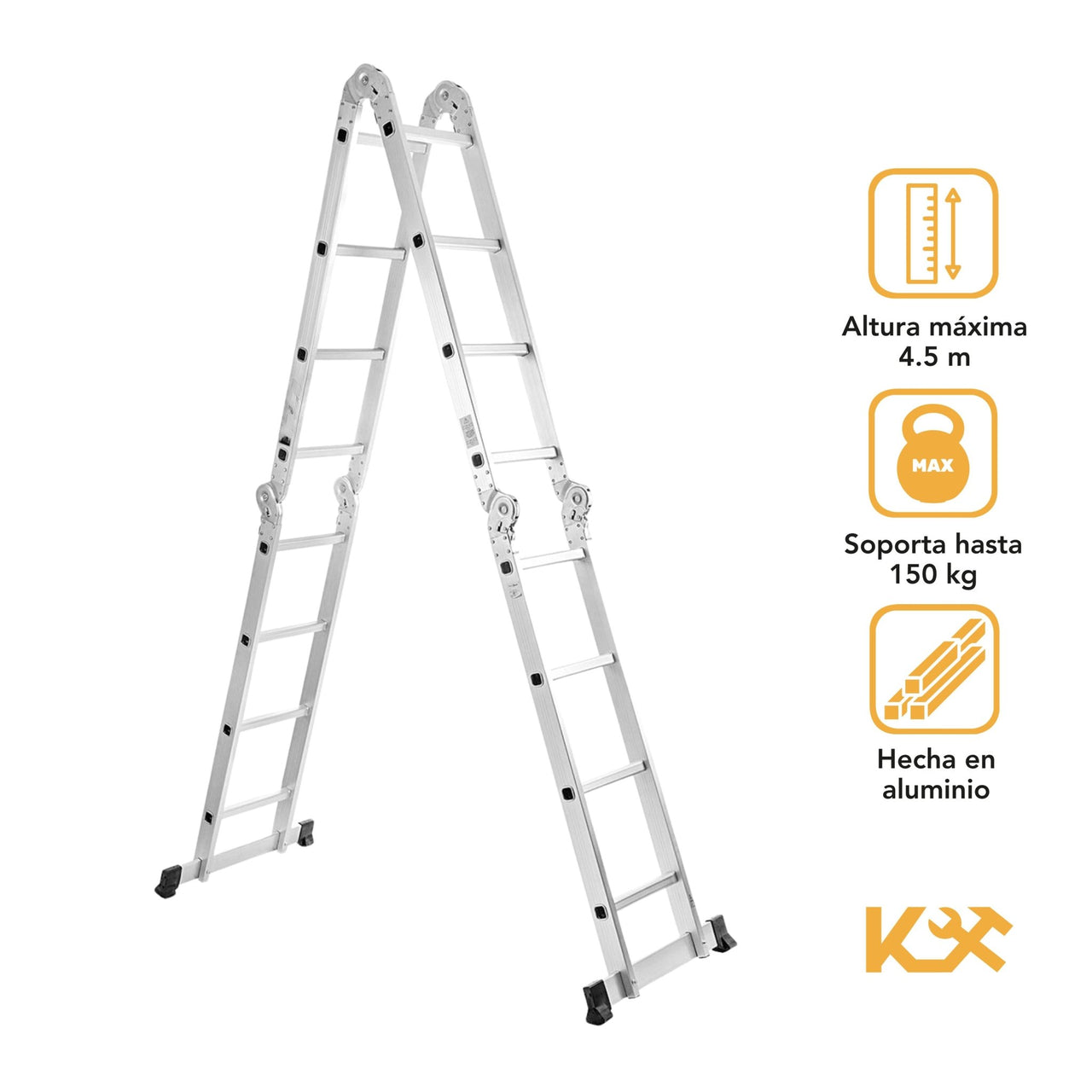 Escalera Multiposiciones De Aluminio 4.5 Metros 16 Peldaños