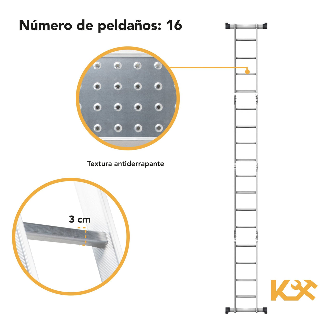 Escalera Multiposiciones De Aluminio 4.5 Metros 16 Peldaños